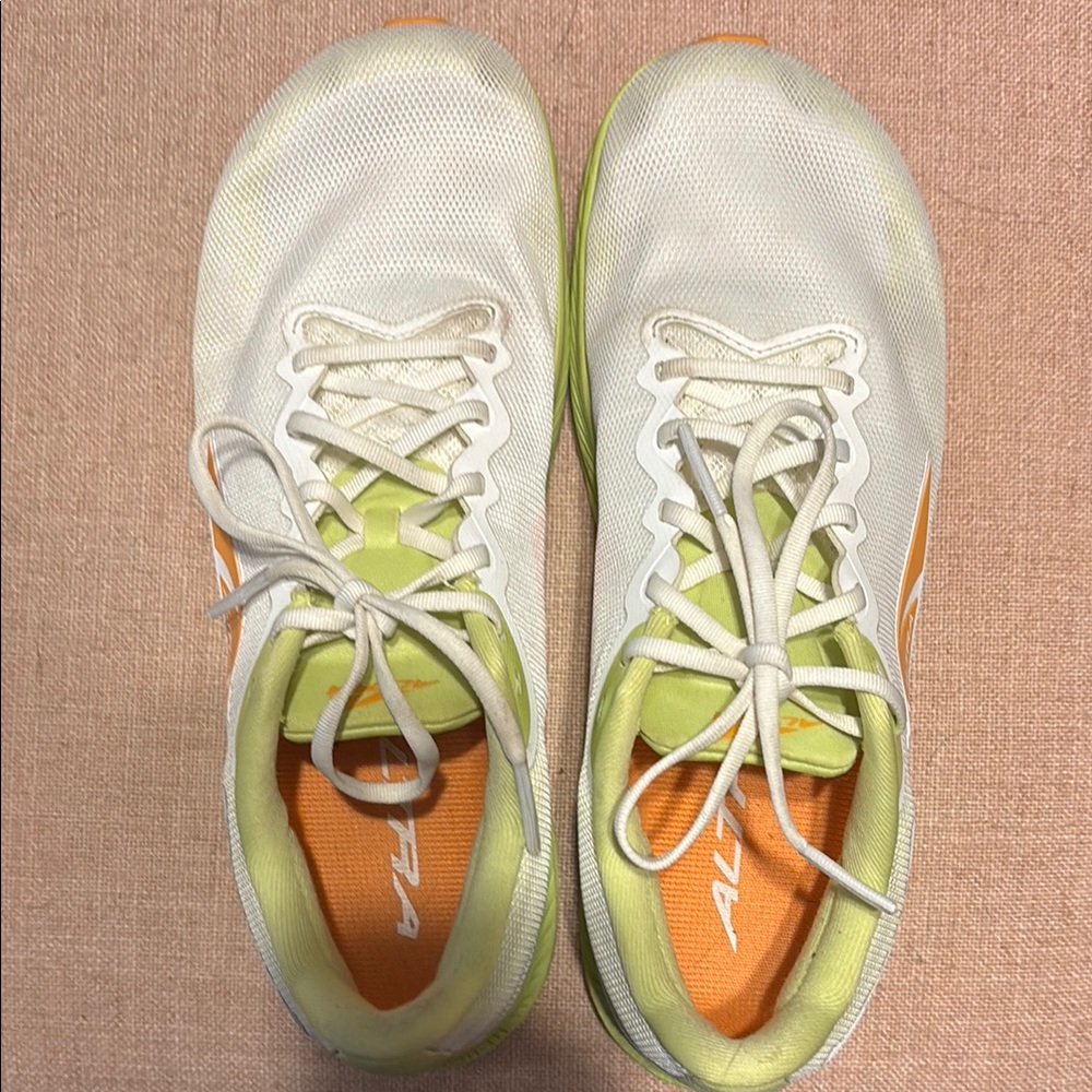 Altra White and Green Athletic Shoes Sleek Design